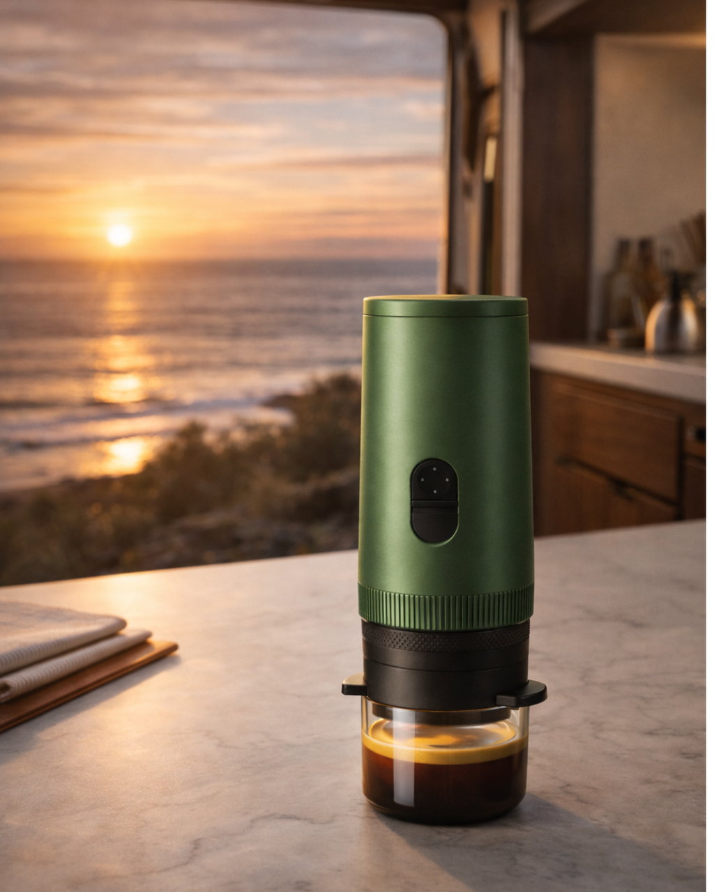 Mile One Espresso: Self-Heating Portable Espresso Maker - Olive