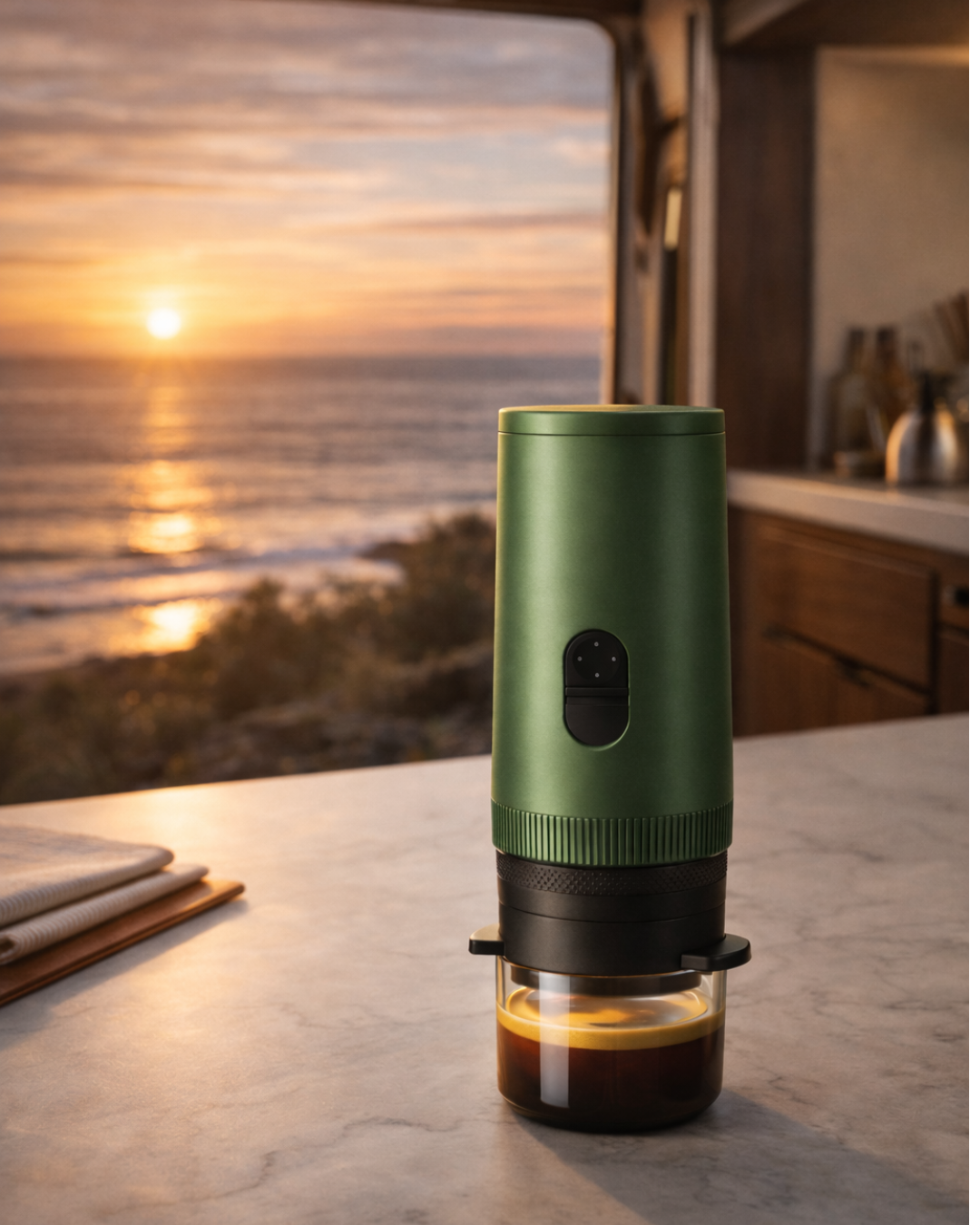 Mile One Espresso: Self-Heating Portable Espresso Maker - Olive