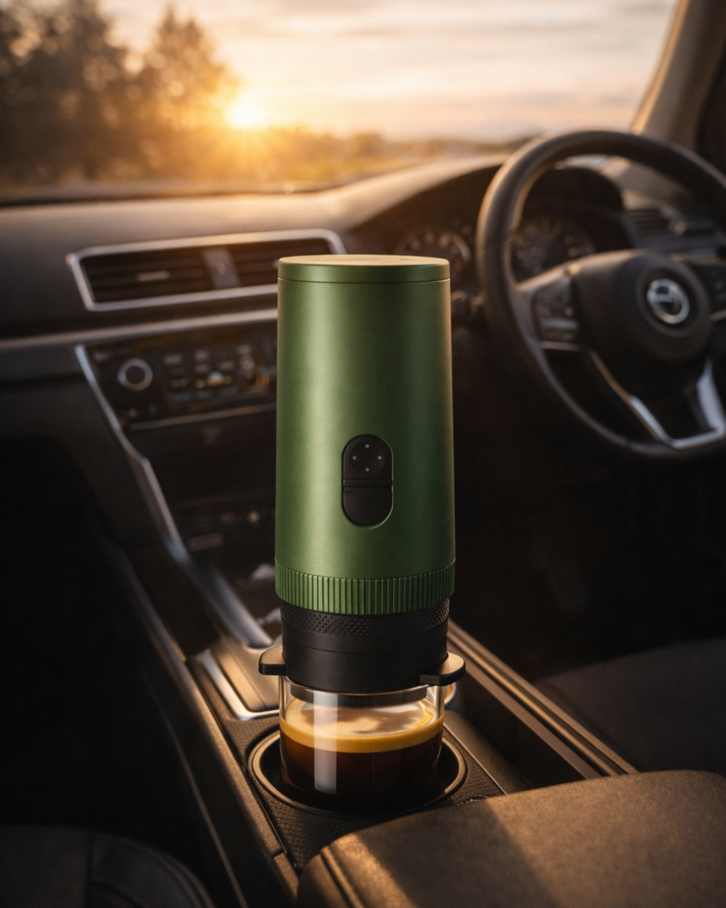 Mile One Espresso: Self-Heating Portable Espresso Maker - Olive