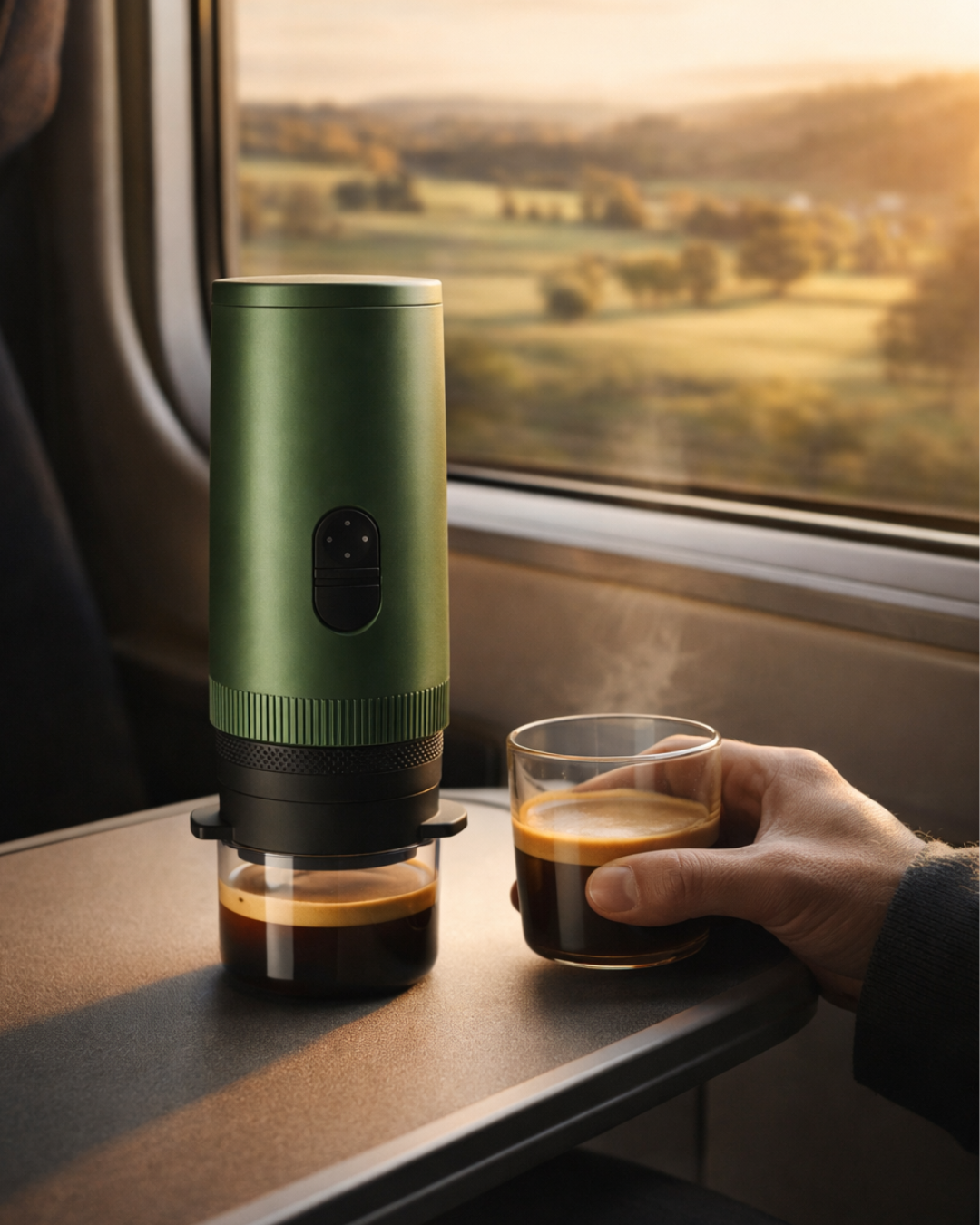 Mile One Espresso: Self-Heating Portable Espresso Maker - Olive